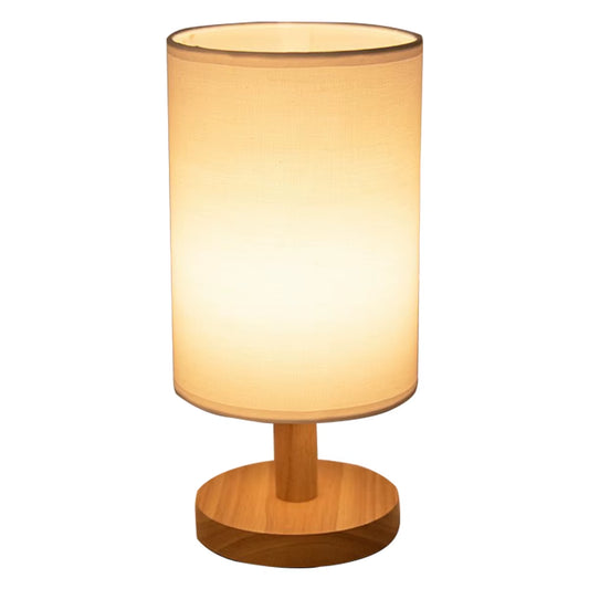 USB Bedside Lamp Night Lights Table Lamp for Bedroom Wooden Desk Lamp Bedside Night Light with Cylinder Lamp Shade Home Decor