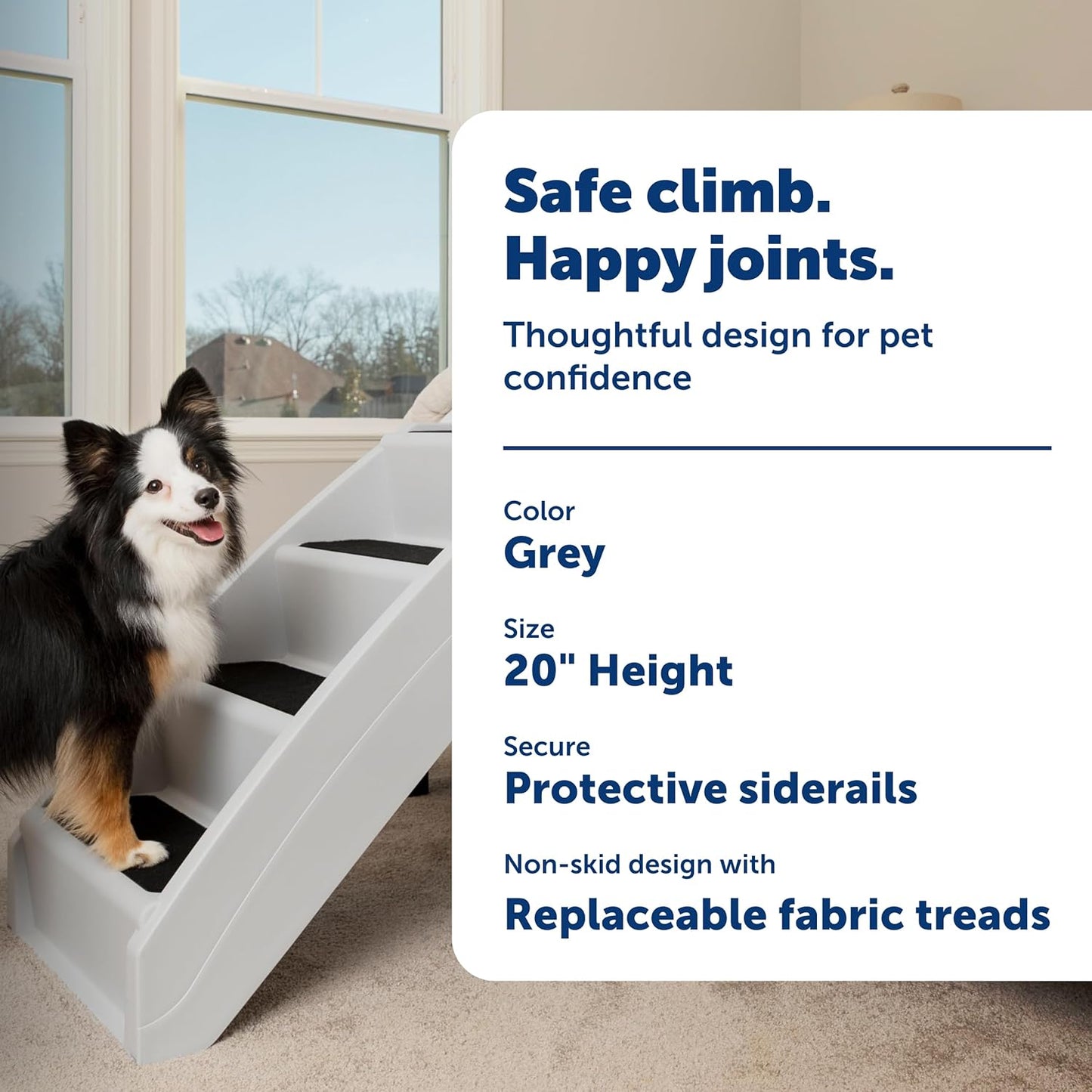 Cozyup Folding Dog Stairs, Portable Indoor/Outdoor Pet Steps for Bed, Couch & Car, Grey, 20 Inch