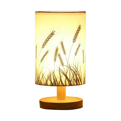 USB Bedside Lamp Night Lights Table Lamp for Bedroom Wooden Desk Lamp Bedside Night Light with Cylinder Lamp Shade Home Decor