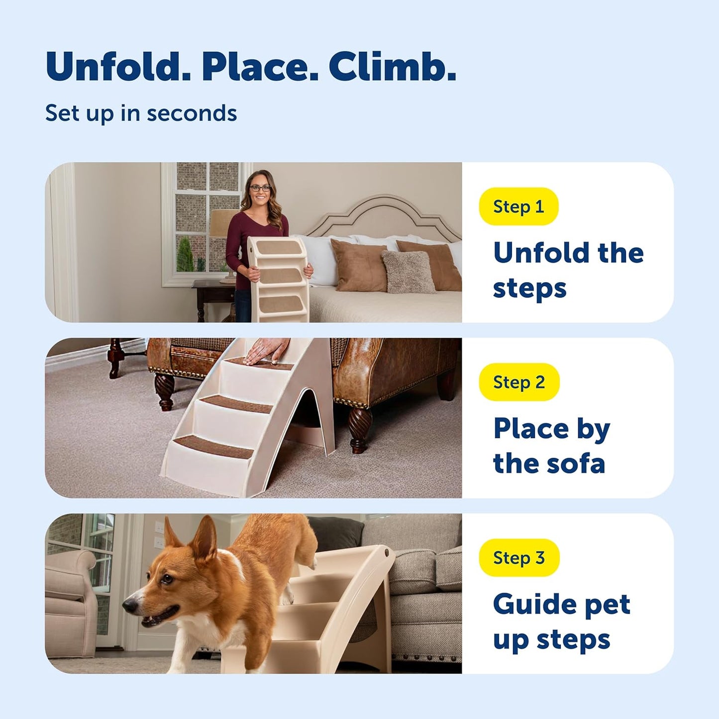 Cozyup Folding Dog Stairs, Portable Indoor/Outdoor Pet Steps for Bed, Couch & Car, Grey, 20 Inch