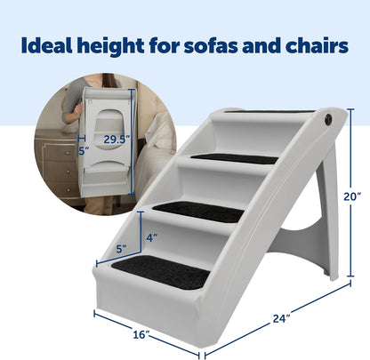 Cozyup Folding Dog Stairs, Portable Indoor/Outdoor Pet Steps for Bed, Couch & Car, Grey, 20 Inch