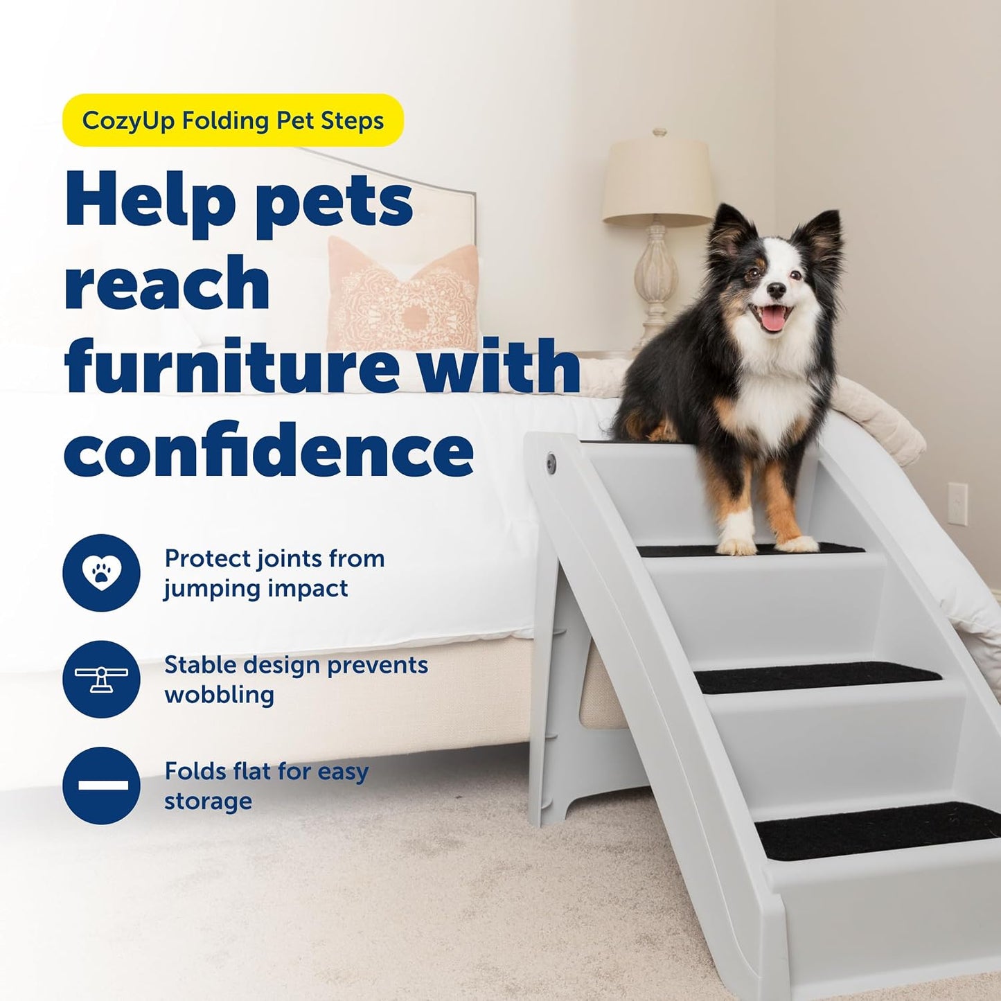 Cozyup Folding Dog Stairs, Portable Indoor/Outdoor Pet Steps for Bed, Couch & Car, Grey, 20 Inch