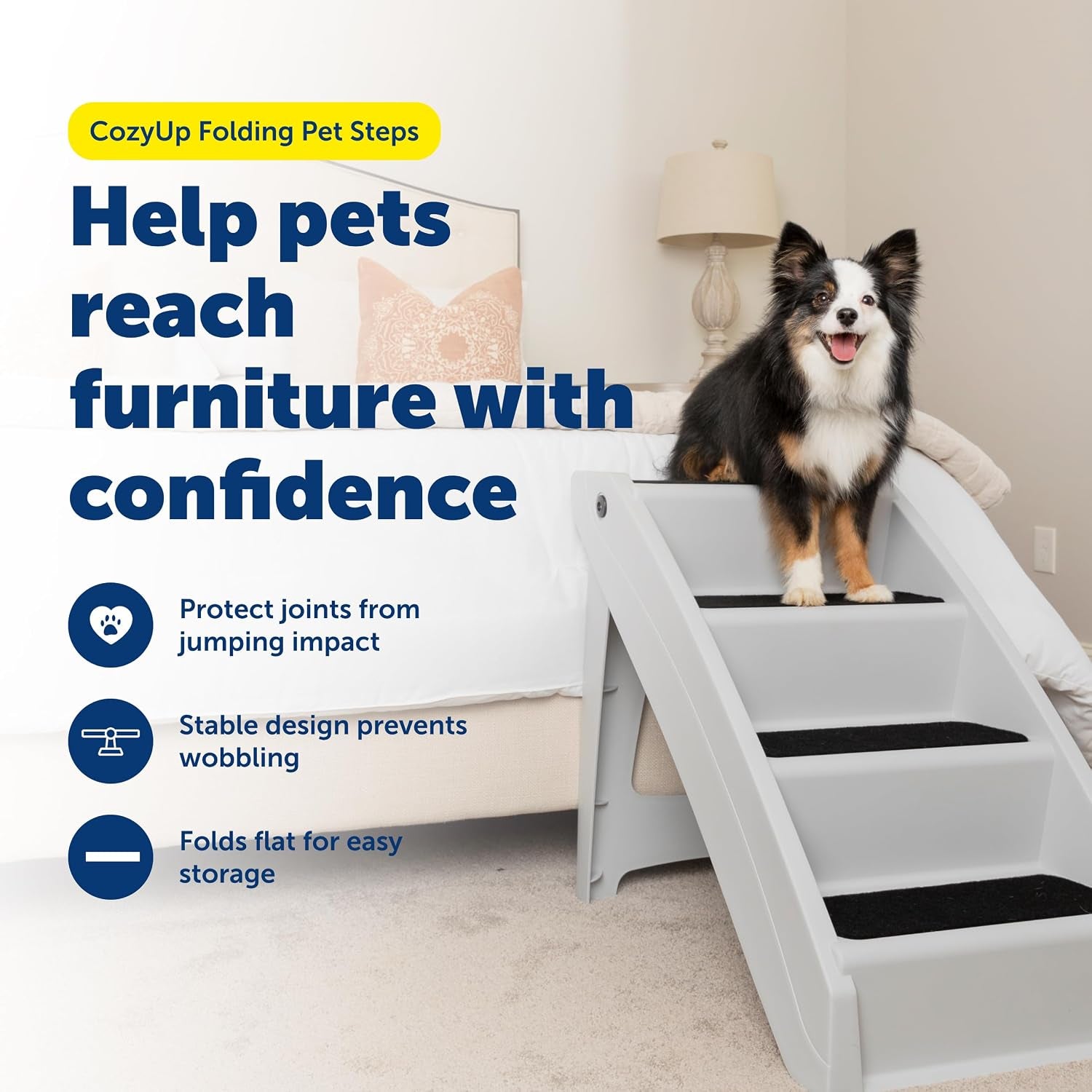 Cozyup Folding Dog Stairs, Portable Indoor/Outdoor Pet Steps for Bed, Couch & Car, Grey, 20 Inch